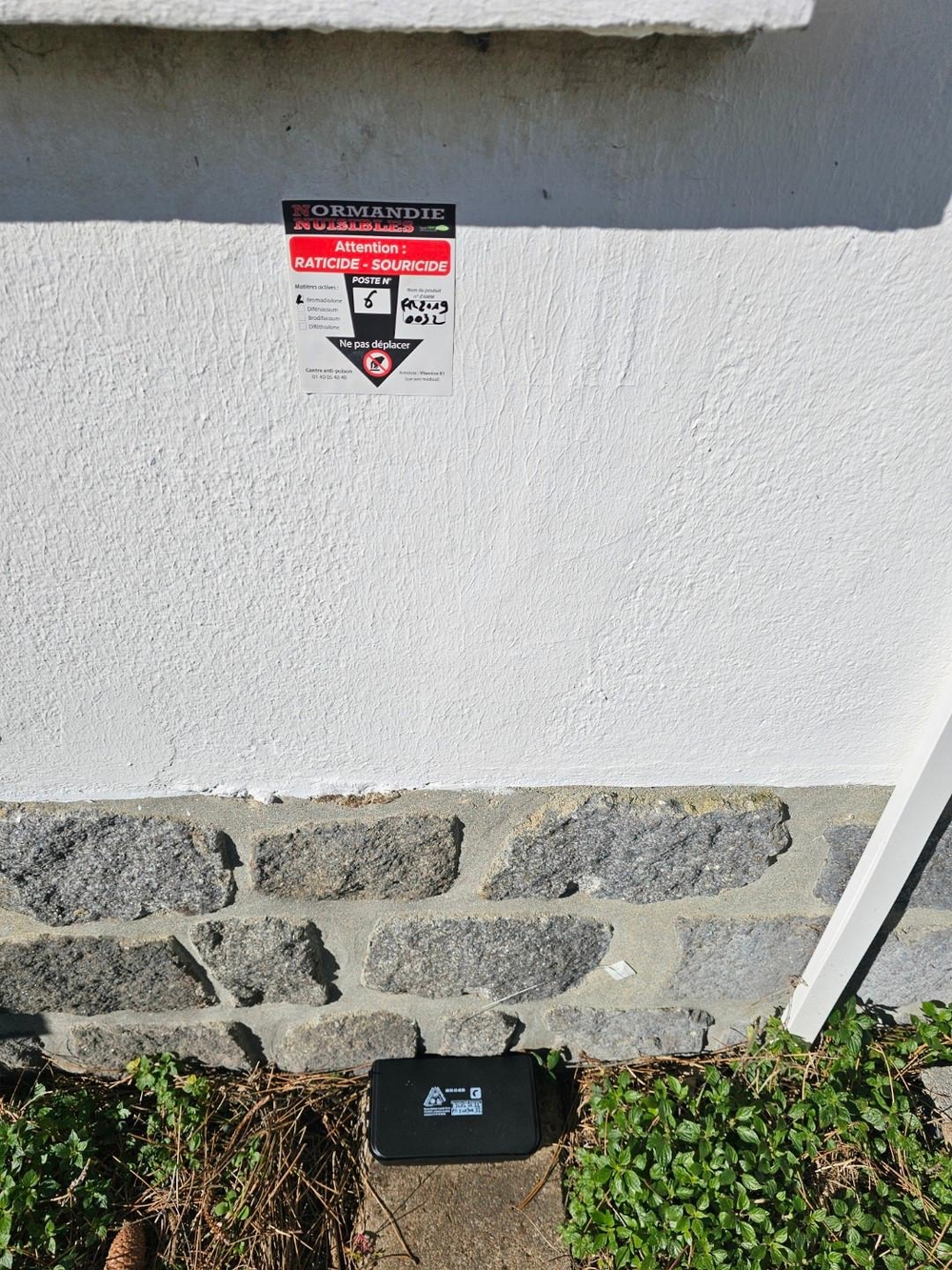 Boîte de traitement anti-rongeurs près d'une installation électrique aux îles Chausey
